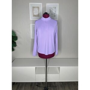 Ibkul Pullover Women's L Purple Check Stretch Golf 1/4 Zip Lightweight